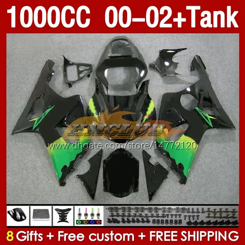 OEM FAIRINGS TANK FￖR SUZUKI GSXR-1000 GSX R1000 GSXR 1000 CC 00-02 BODY 155NO.20 1000CC GSXR1000 K2 00 01 02 GSX-R1000 2001 2002 2002 Injektion M￶gelm￶jlighet Gr￶n Stock