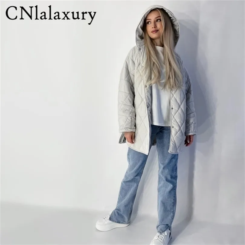 Femmes Down Parkas Hiver Oversize Mode Vintage Plaid À Capuchon Parka Femmes Poches Occasionnelles Vestes En Coton Manteau Lâche Long Outwear Femme 220921