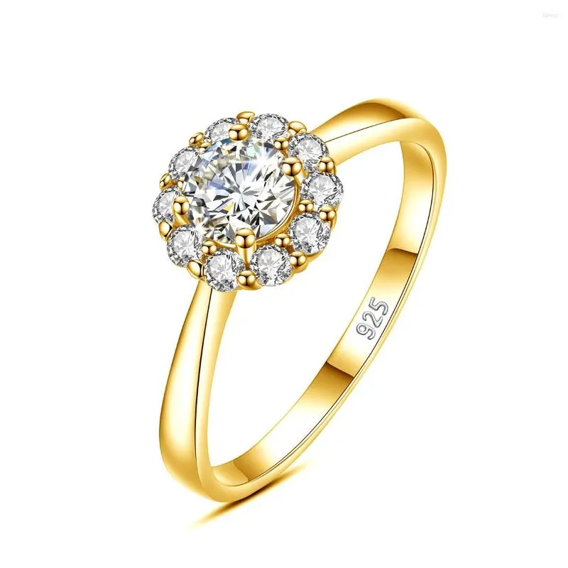 Cluster Rings Certified Woman Flower Ring With Moissanite Diamond 0.5ct 5mm Wedding Engagement Pure Silver Gold Plated Women's Jewelry