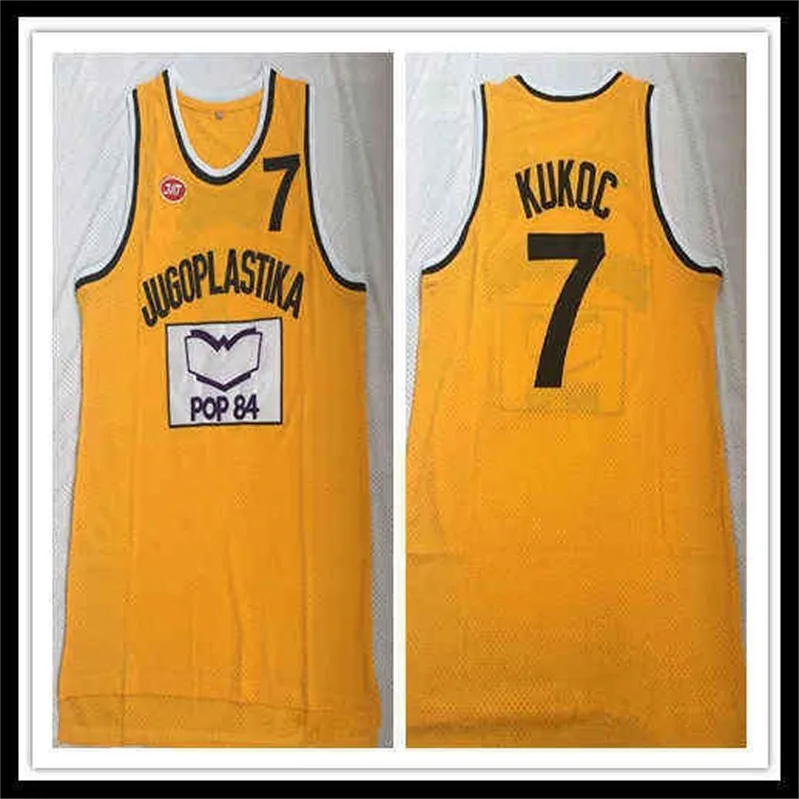 O WSKT College usa Jugoplastika masculino dividido o filme 7 Toni Kukoc Jersey Basketball barato costura amarelo Tamanho S-xxl