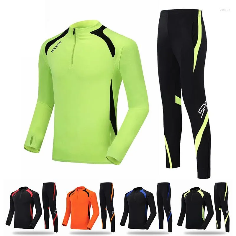 Running Sets 2022 Soccer Men's Fitness Suit Gym Training Compression Base Warm Underwear 2-Piece Set Polyester Athletic Wear