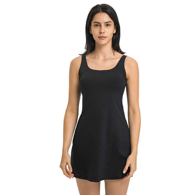 LU-301 Yoga Kıyafetleri Elbise Gym Giyim Kadınları Anti Hafif Tenis Etek Yüksek Elastik Rahat Spor Açık Yoga Tank Gömlek Sütü ile