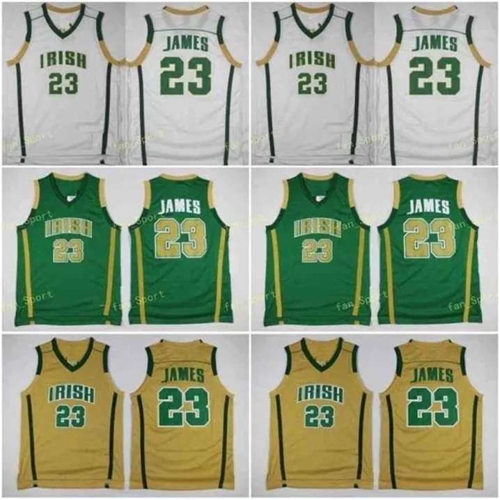 SJ Irish St. Vincent Mary Jerseys Men Basketball High School LeBron 23 James Jersey Men Green White Away Team Sport oddychający wysokiej jakości