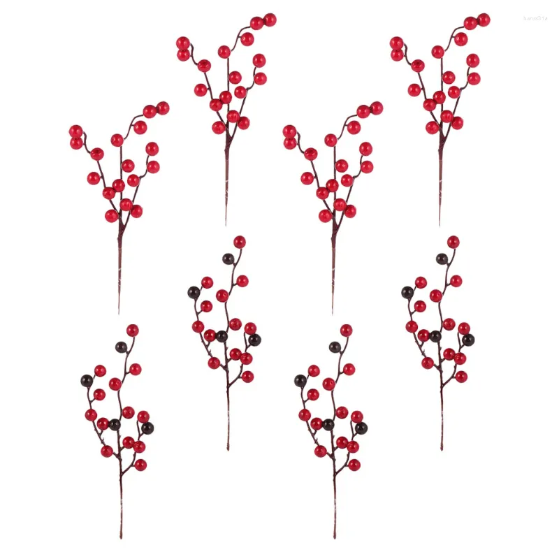 Décoration de fête 8 pièces tiges de baies rouges baies de houx artificielles ramasse branche pour arbre de noël décor bricolage artisanat fruits de vacances