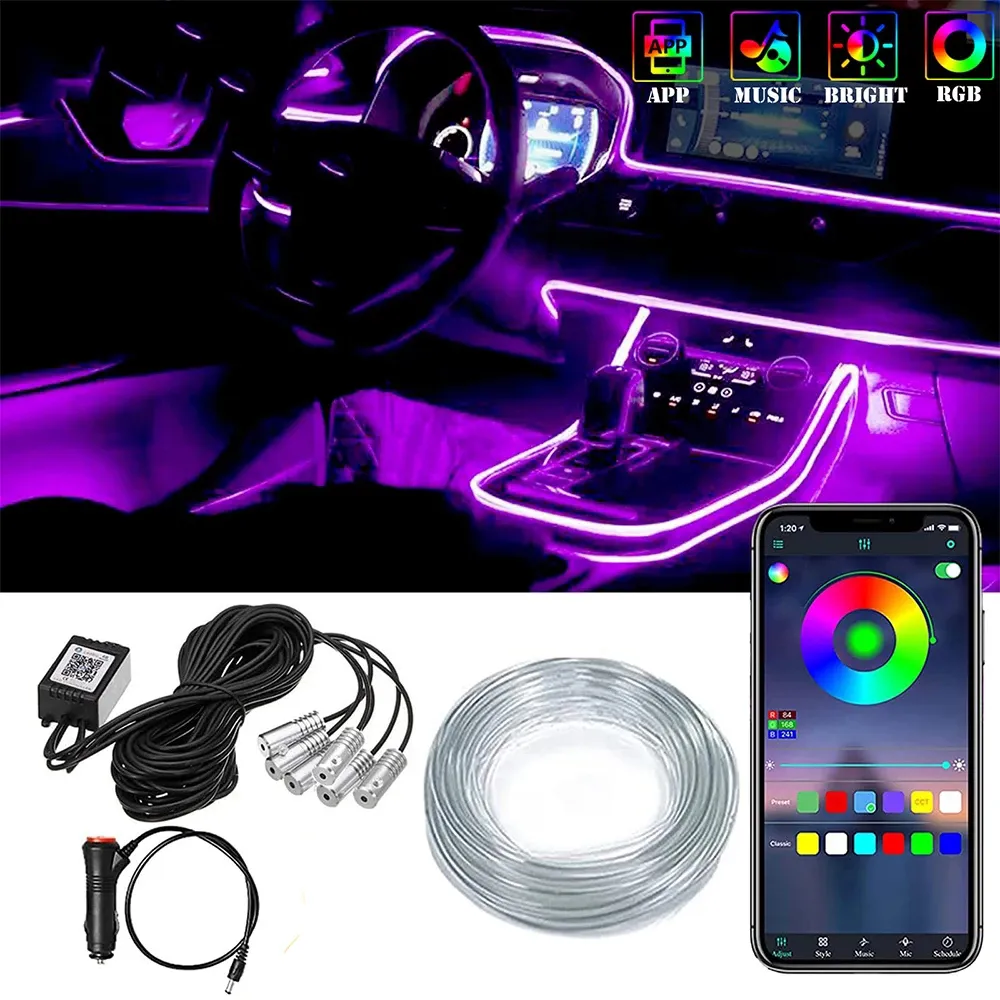 Bilinteriör Neon RGB Led Strip Lights 4/5/6 in 1 Bluetooth App Kontroll Dekorativa lampor Ambient Atmosphere Dashboard Lampa