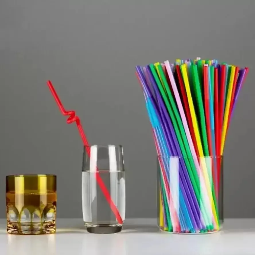 Kleurrijke drank rietjes creatief kunst plastic rietje eenmalige buiging sap dranken lange rietjes handleiding diy weefing productie keukenbenodigdheden