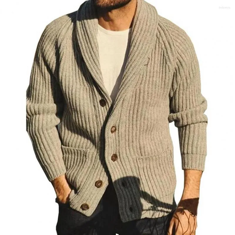 Männer Pullover Pullover Männer Wolle Umlegekragen Strickjacke Botton Dicke Warme Kleidung Tasche Feste Jacke Englands Stil Langarm COA