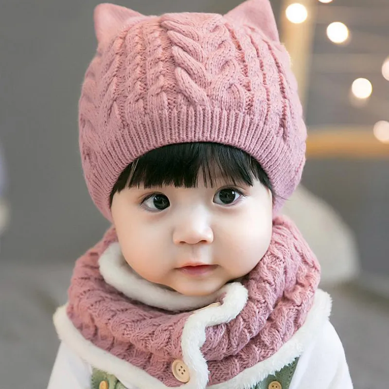 Bonnet Bébé Fille Hiver, Bonnet Echarpe Set, Bonnet Bebe Casquette