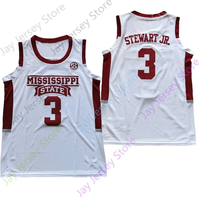 NIK1 2021 NOVO NCAA College Mississippi State Basketball Jersey 3 D.J. Stewart Jr. Tamanho S-3xl Black White