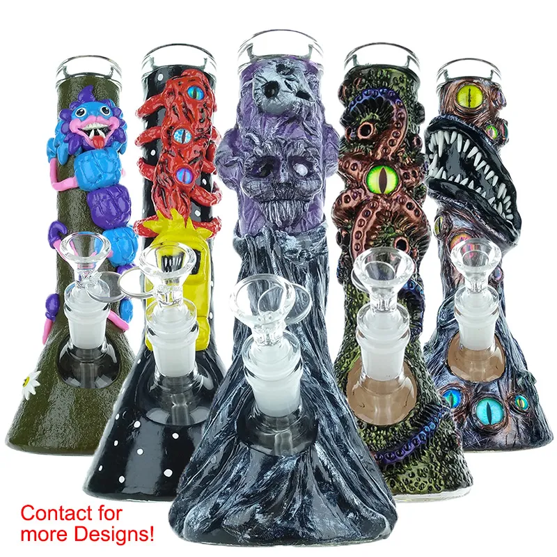 Glass Beaker Bong 10 tum Bong Huggy Wuggy Granny Monster Horror Games roliga bläckfisk Dab Rigs lektid Ice Catcher Water Pipe Dry Herb Glass Rig Heady Halloween