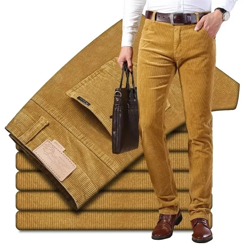 Мужские брюки мужская вельветовые повседневные брюки бизнес -мода с твердым цветом Elastic Регулярные брюки мужской черный хаки кофе красный 220922