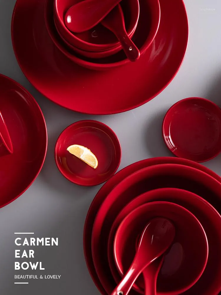 Set di posate Ciotola rossa Piatto in ceramica Set di posate Carmen Creative Piatto fondo Confezione regalo Tavolo da pranzo