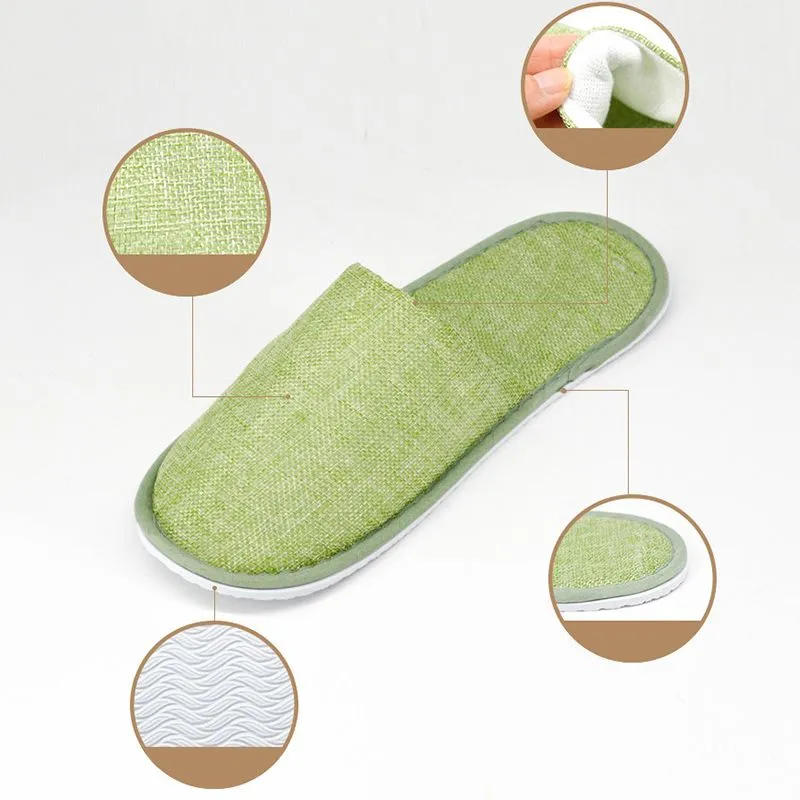 Disposable Slippers Comfortable Breathable SPA Anti-slip Hotel Home Travel Linen Slippers Hospitality Footwear Guest Shoes HY0460