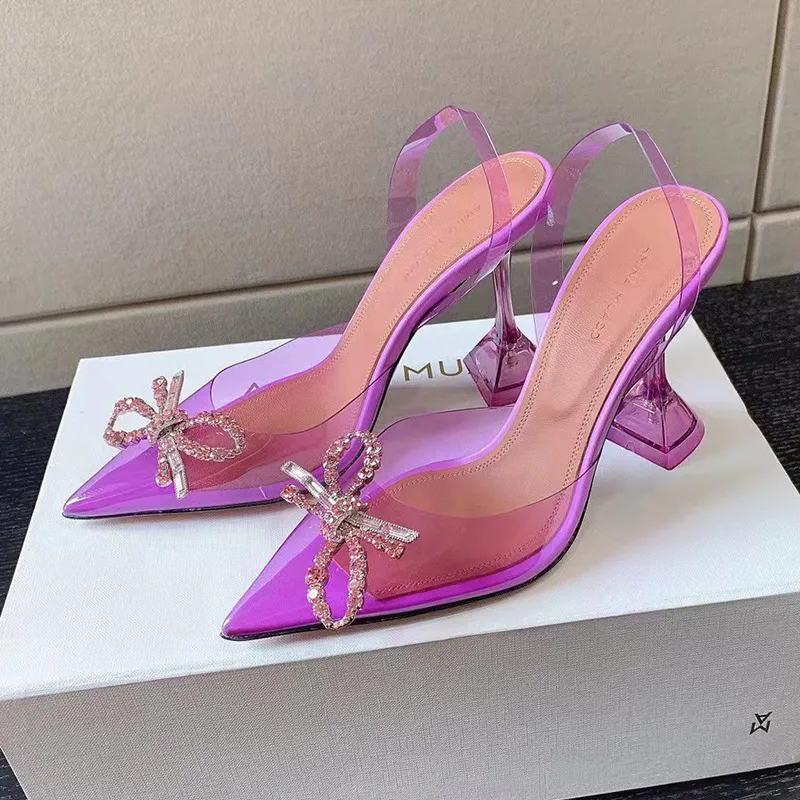 【関税込み】Amina Muaddi ピンク Feli ヒールサンダル DHgate.com:Amina Muaddi Luxury Bowknot Sandals - Crystal