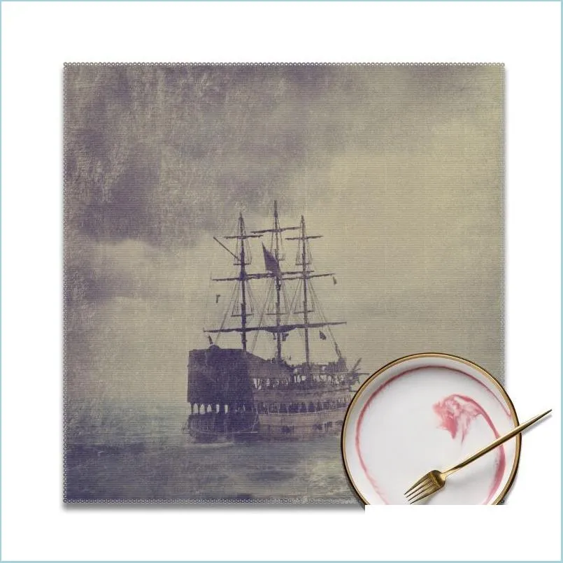 Mats Pads Table Drink Placemats Old Pirate Ship In The Sea Coffee Mug Cup Coasters 4 Pcs Heat-Resistant Nonslip Drop Deliv Yydhhome Dhn6F