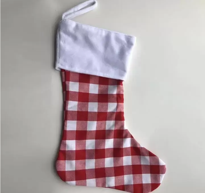 Plaid Christmas Stocking Cotton  Flannel Black Christmas Stocks Xmas Decor Sublimation blanks Santa Stockings