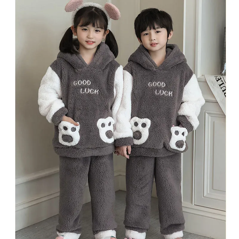 Pyjamas Ensembles à capuche pour bébés filles garçons vêtements de nuit hiver chaud enfants pyjamas épaissir enfant en bas âge ours Pijamas enfants vêtements de maison 220922