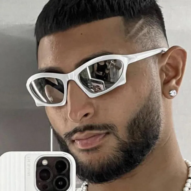 Lunettes de soleil mode Punk Sports 2022 luxe Designer argent miroir Y2K lunettes de soleil hommes femmes chauve-souris Rectangle 2000S lunettes