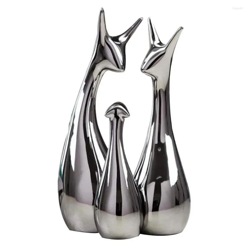 Party Decoration 3 PCS Modern keramisk djurfigur Dekorativ staty Deer Porcelain Home Desktop Decor Christmas Silver