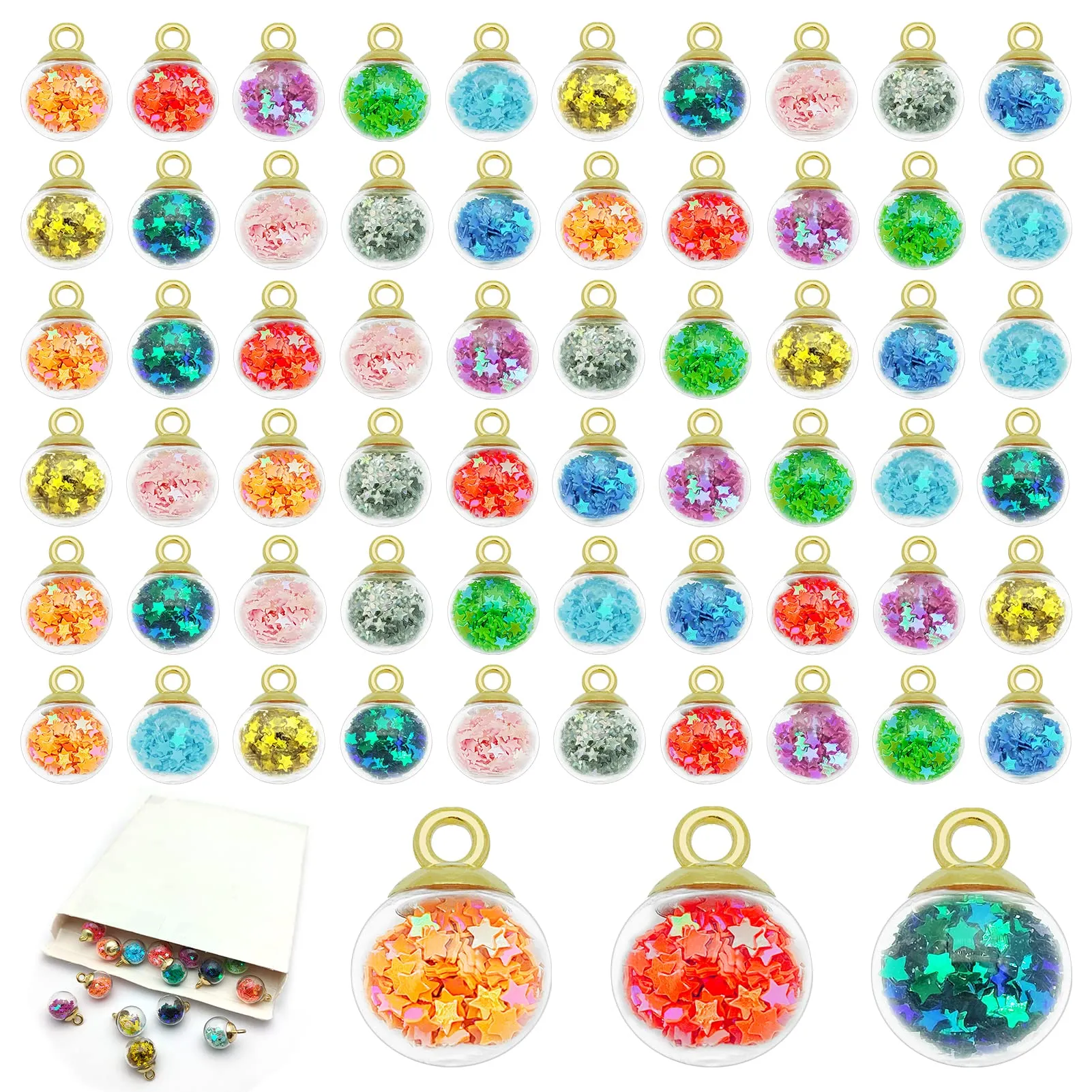 Pendants 16Mm Colorf Glass Ball With Tiny Shiny Star Beads Mixed Crystal Jewelry Making Supplies Pendant Craft Accessory For Di Mjbag Amyoh