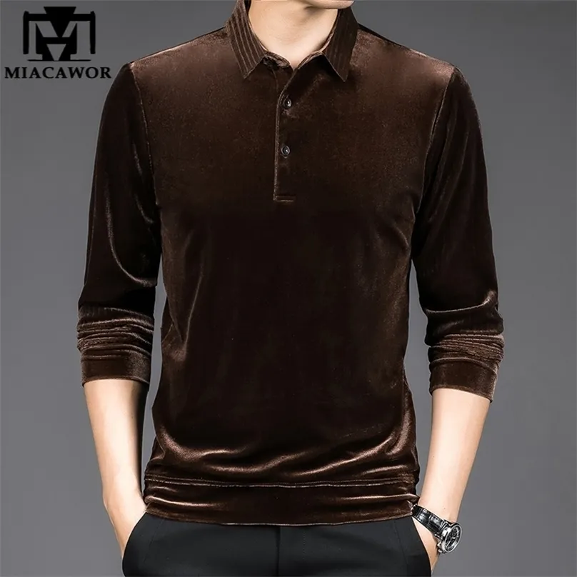 Polos męski Wysokiej jakości Złote Velvet Luxury Polo Shirt Men Spring Long Rleeve Tee Homme Casual Slim Fit Camisa T1129 220922