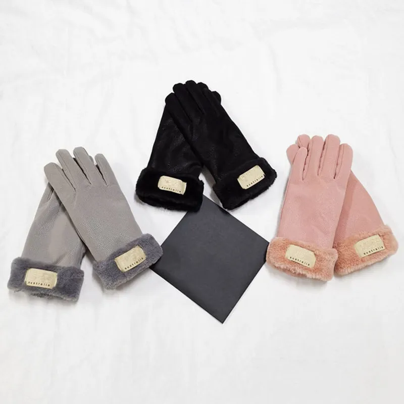 Australie Designer Gants En Cuir PU Hiver Polaire Gant Femmes Filles Écran Tactile Mitaines En Plein Air Chaud Cyclisme Coupe-Vent Mitaines De Noël