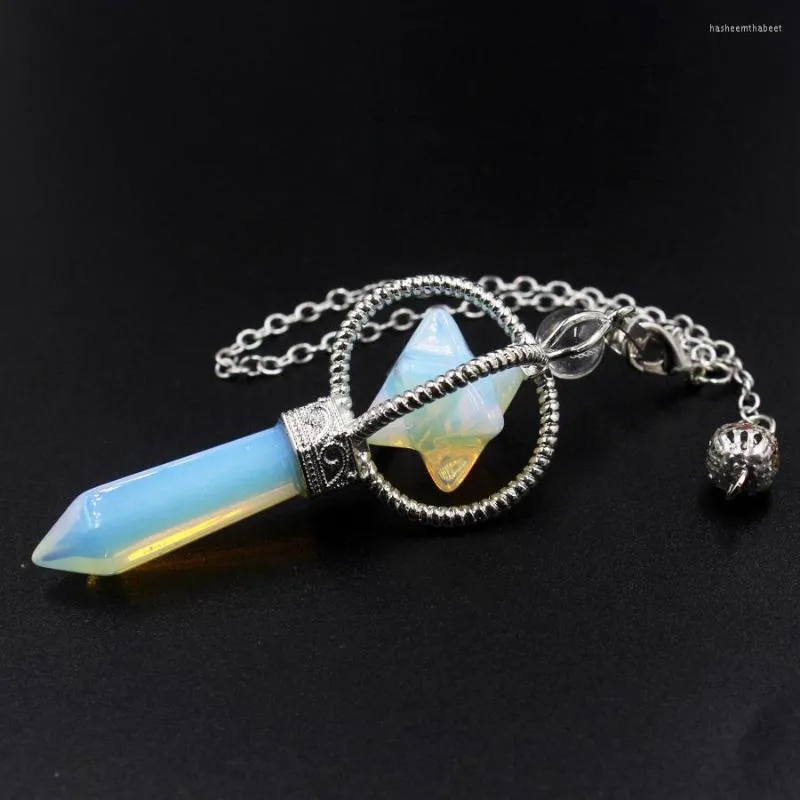 H￤nghalsband merkaba sp￥dom pendel reiki helande naturlig kvarts sten lapis opal lila kristall wicca energi spirituell pendulo