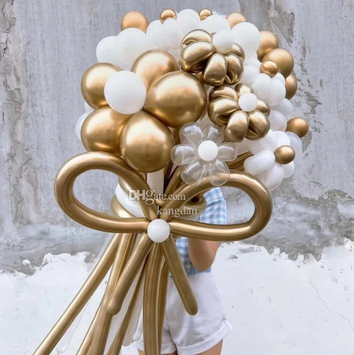 Festlig lång metallisk krom latex ballonger party gynnar barn leksak gåva 260 tvinnat diy djurformade blommor ballong båg valentiner som bröllop födelsedag dekoration prop