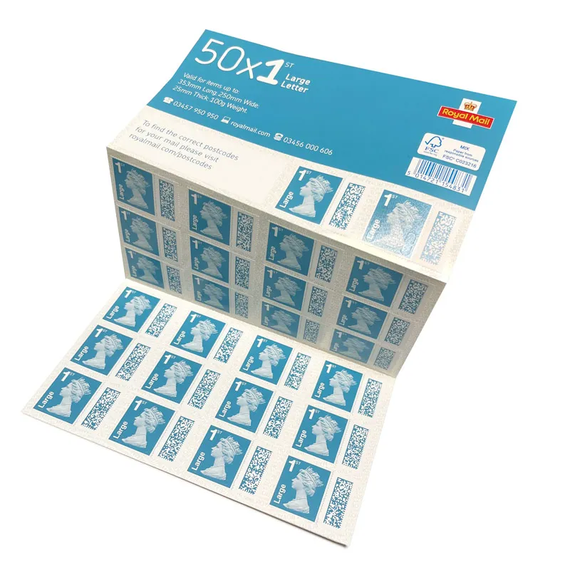영국 우표 로열 퍼스트 클래스 뱅글 대형 문자 크기 50x 1 등석 시트 메일 용품