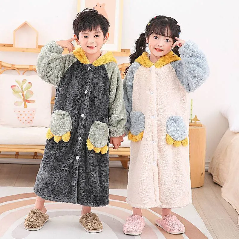 Toallas Batas Albornoz de invierno Ropa de dormir para ninos Franela Dinosaurio Ninos Ninas Ropa de casa Pijamas suaves para nina Nino Bata