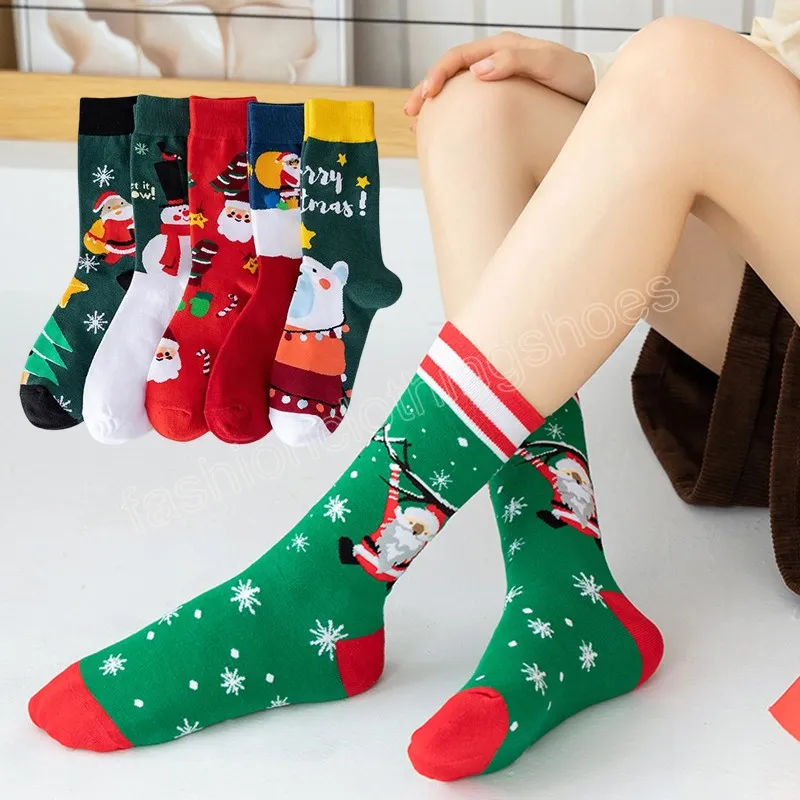 Kvinna julstrumpor roliga Xmas Santa Claus Tree Snowflake Elk Snow Cotton Middle Tube Crew Sock Men New Year Cartoon Sokken