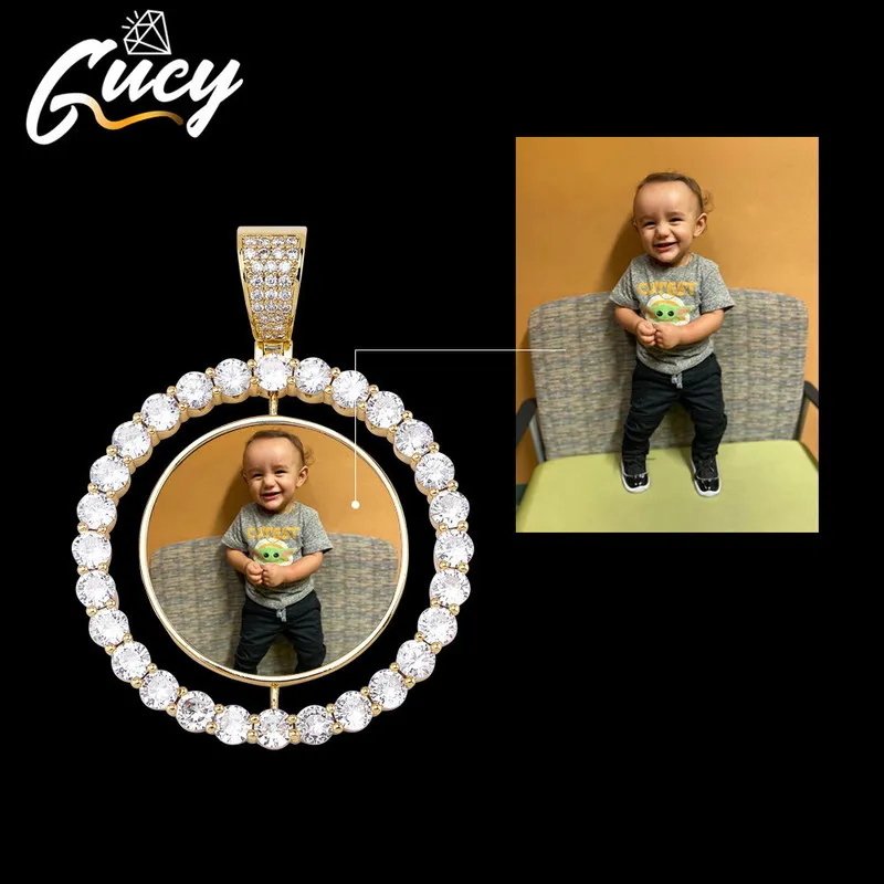 Pendant Necklaces GUCY Custom Made Po Rotating Double-Sided Medallions Necklace 4mm Tennis Chain Zircon Men's Hip Hop Jewelry 220922