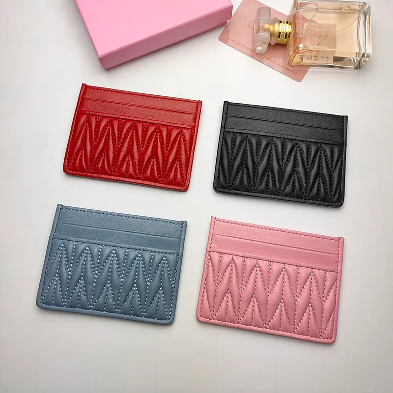 Luxury Sheepskin Mini Quilted Card Holder For Women Genuine Leather