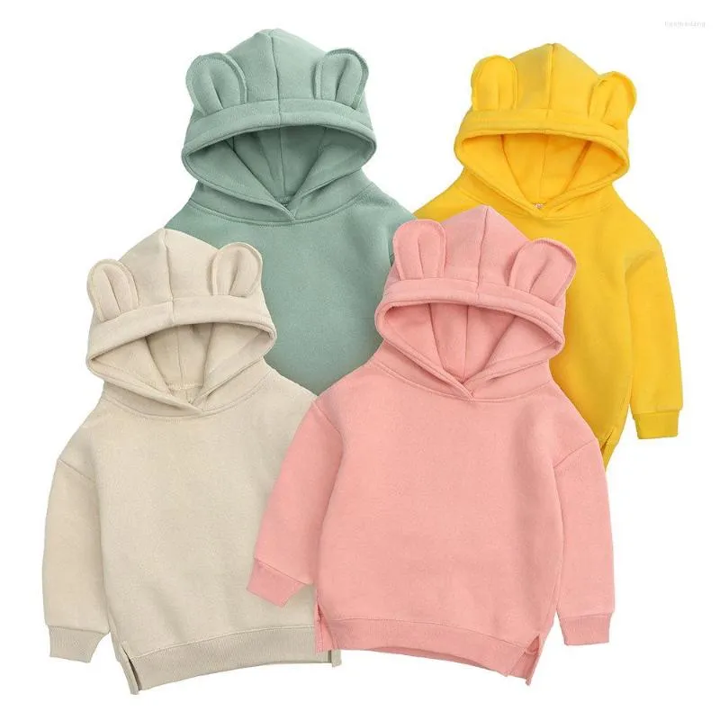 Skjortor 2022 småbarn baby barn pojkar flickor kläder huva solid vanlig hoodie tröja toppar hösten tidig vinter hoodies päls