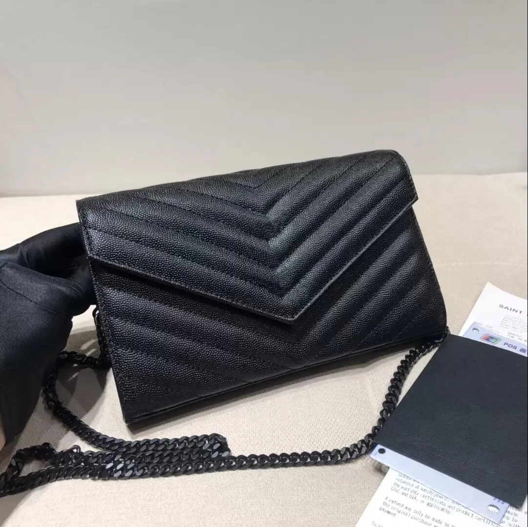 여성 Luxurys 금속 체인 봉투 가방 지갑 양모 캐비어 가죽 핸드백 플립 커버 대각선 어깨 Crossbody 가방 지갑 디자이너 클러치 레이디 토트