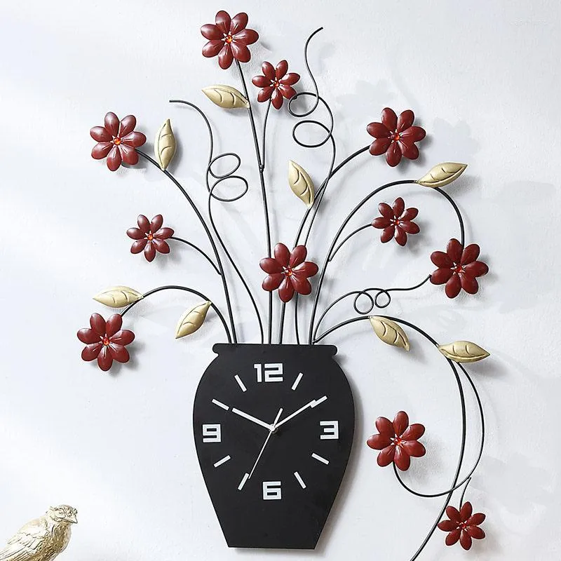 Väggklockor modern smidesjärn blomma vasklocka ornament konst hem vardagsrum klistermärke hantverk el verch väggmålning dekoration