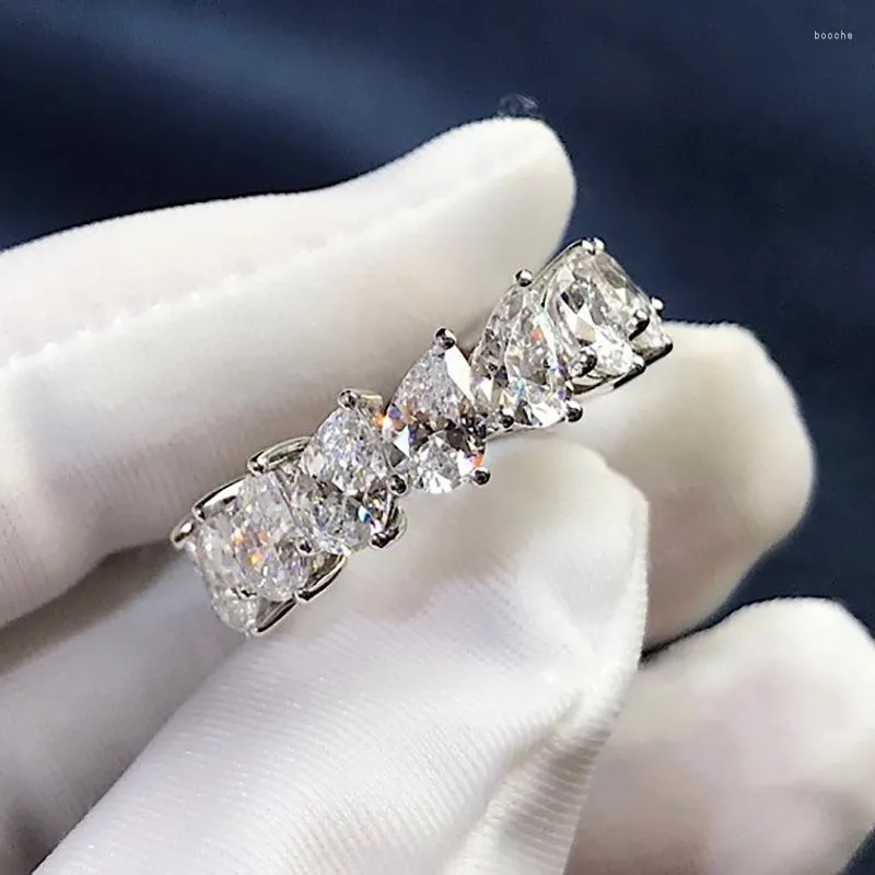 Ringos de cluster Eternity Pear Cut Ring Ring White Gold Preefled Engagement Weding Ward Wear
