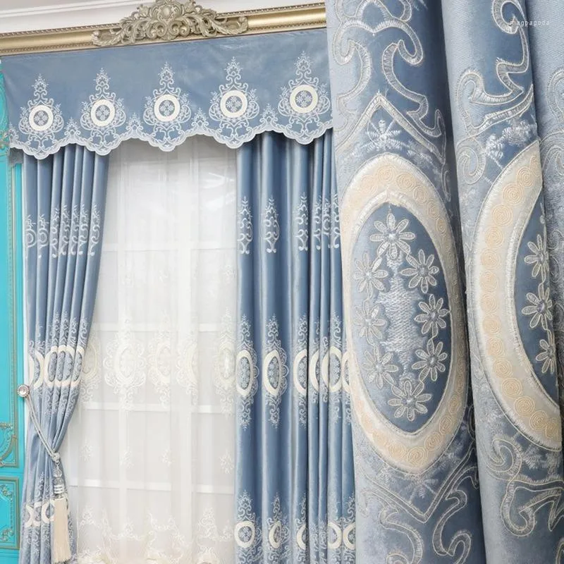 Curtain European Style Luxury For Living Room Dining Bedroom Flannel Embroidery Blackout Tulle Kitchen Window Custom Made