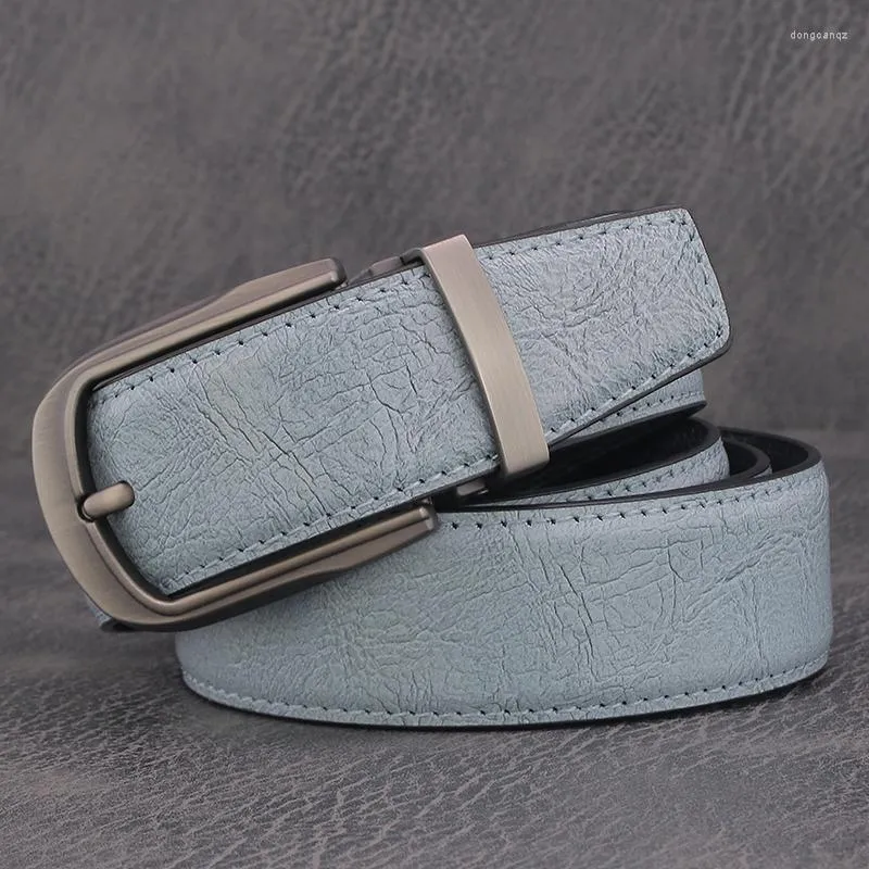 Bälten högkvalitativ matt stift spänne designer män äkta läder grå midjeband jeans case ceinture homme