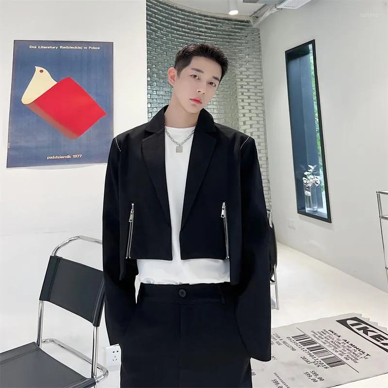 Men's Suits Korean Style Fashion Personality Front Zipper Design Short Small Suit Autumn Men's Versatile Casual Jacket