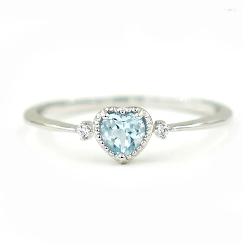 Bagues de cluster 14K Blanc Silod Bague en or pour femmes Coeur de Noël Blue Diamond Bijoux fins Bandes de mariage de luxe Bohême