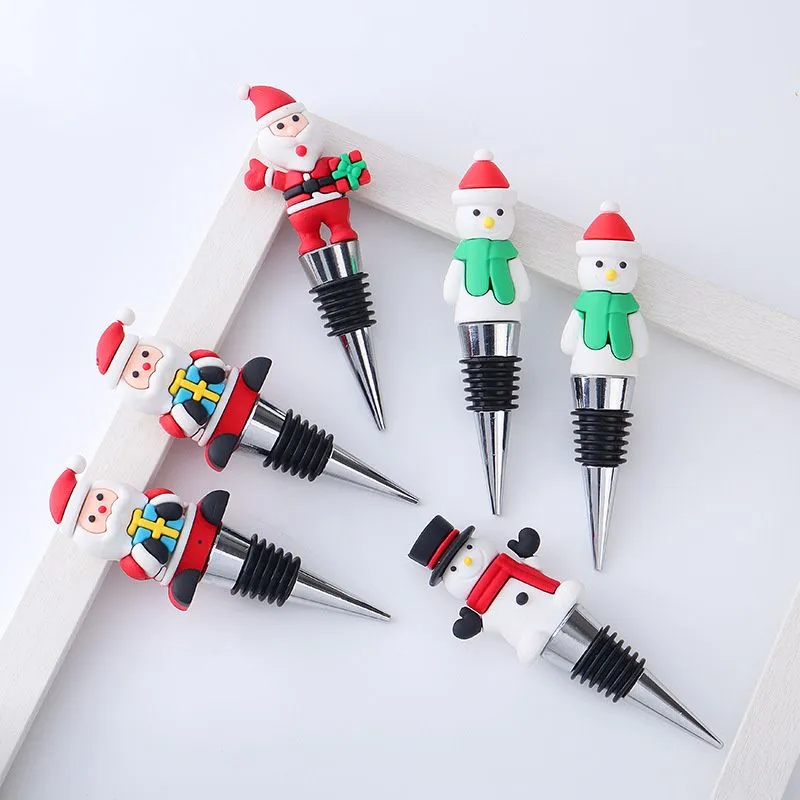 Christmas Wine Bottle Stopper Reusable Santa Snowman Decorative Wine Accessories Kitchen Table Decoration