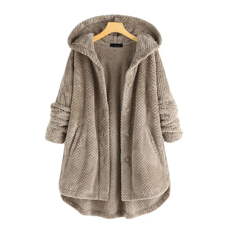 Women s Plus Size Outerwear Coats 8XL Bust 150cm Winter Loose Hooded Double Faced Fleece Jacket Solid Mid length Long sleeved Women 220922