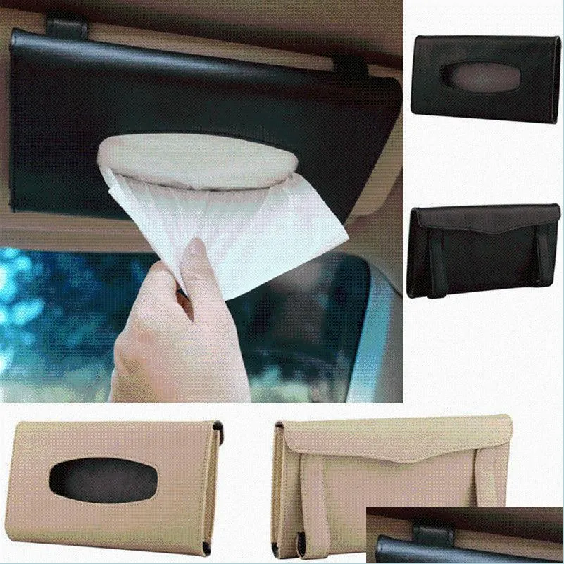 Caixas de tecidos guardanapos de carro solar para o sol para caixa de couro PU Caixa de couro ER Organizador de papel Drop Drop 2021 Home ga bdesports dhh7h