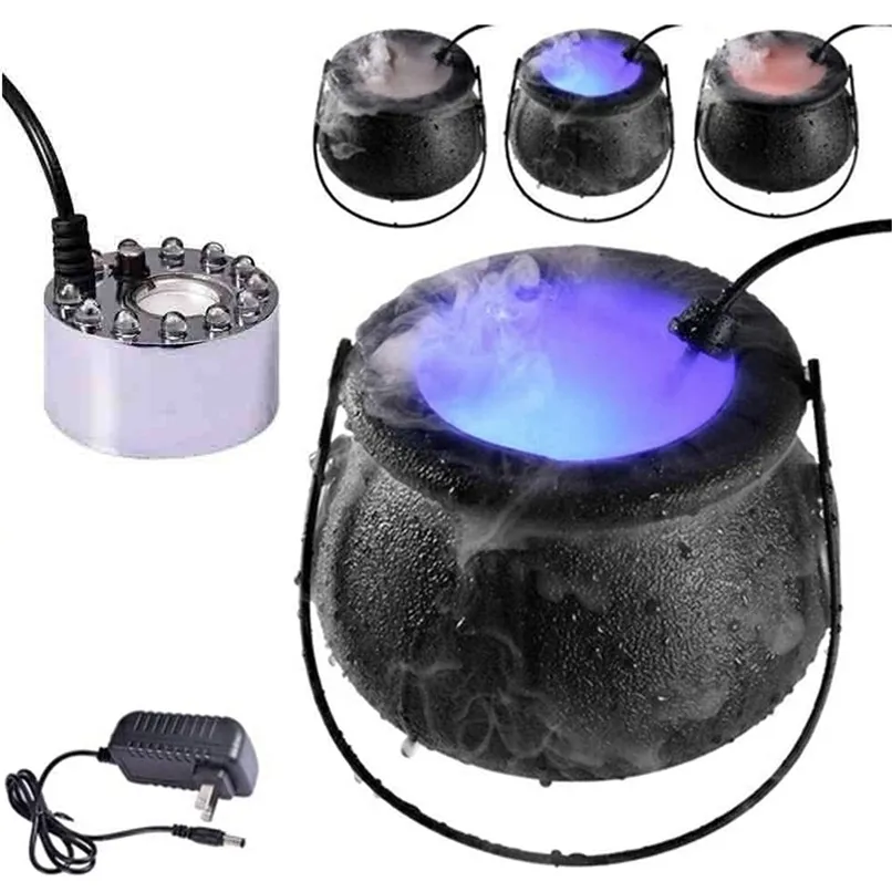 Dog Apparel Halloween Mist Witch Pot Cauldron Fog Maker Water Fountain Machine Colorful Changing Light Party Decoration 220921