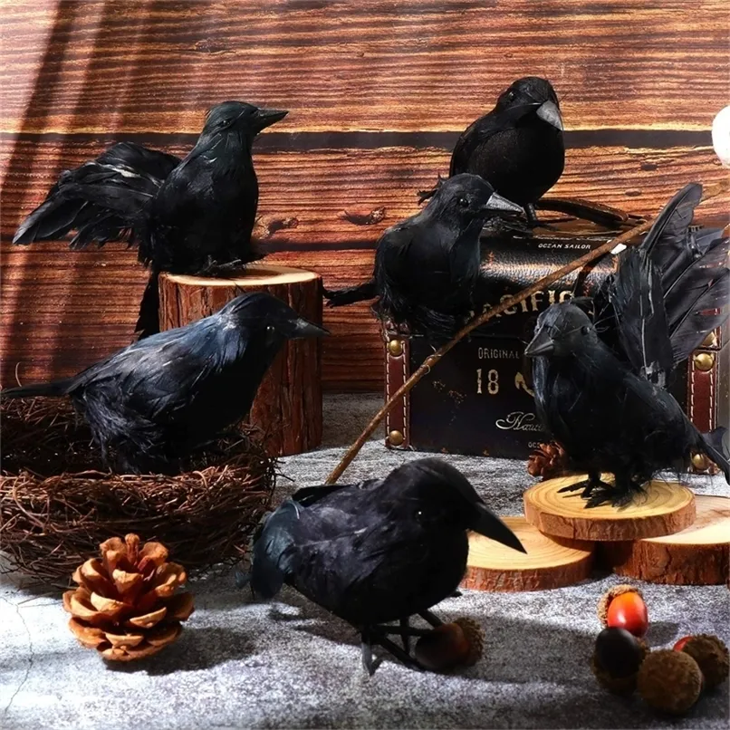 Dog Apparel 346Pcs Halloween Simulation Black Crow Animal Model Artificial Bird Raven Prop Scary Decor Party Supplies 20x9x6cm 220921