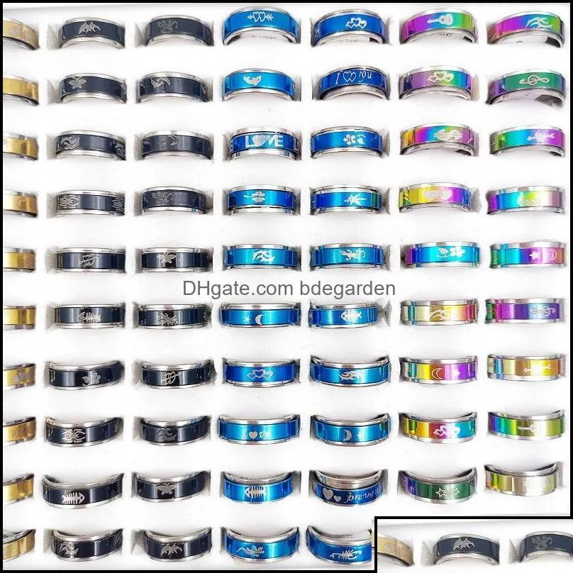 Band Rings Jewelry Fashion 100Pcs/Lot Stainless Steel Spinner Ring Turn The Charm Mixed Style Worry Anxiety Decompr Bdehome Ot62E