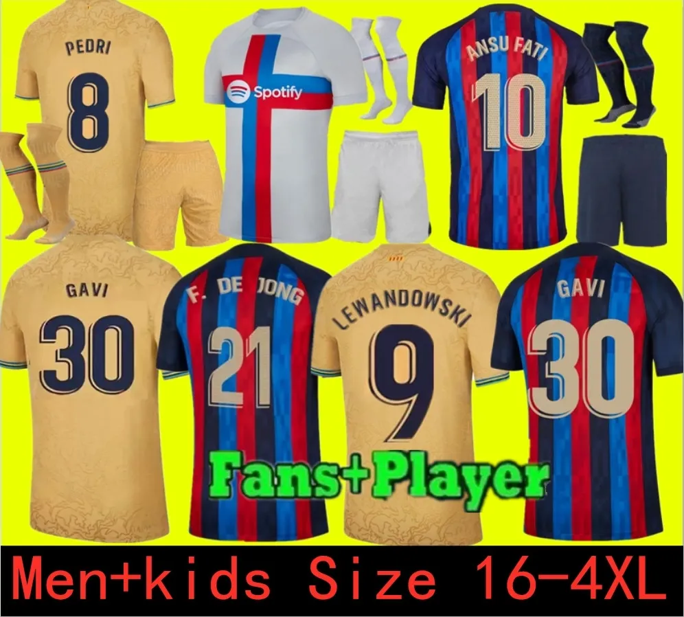 Camisetas de Football Lewandowski Soccer Jersey Jersey Memphis Pedri Barcelonas Raphinha Ferran 22 23 Ansu Fati 2022 2023 F. de Jong Dest Kit Shird Men Kidsセットユニフォーム1111
