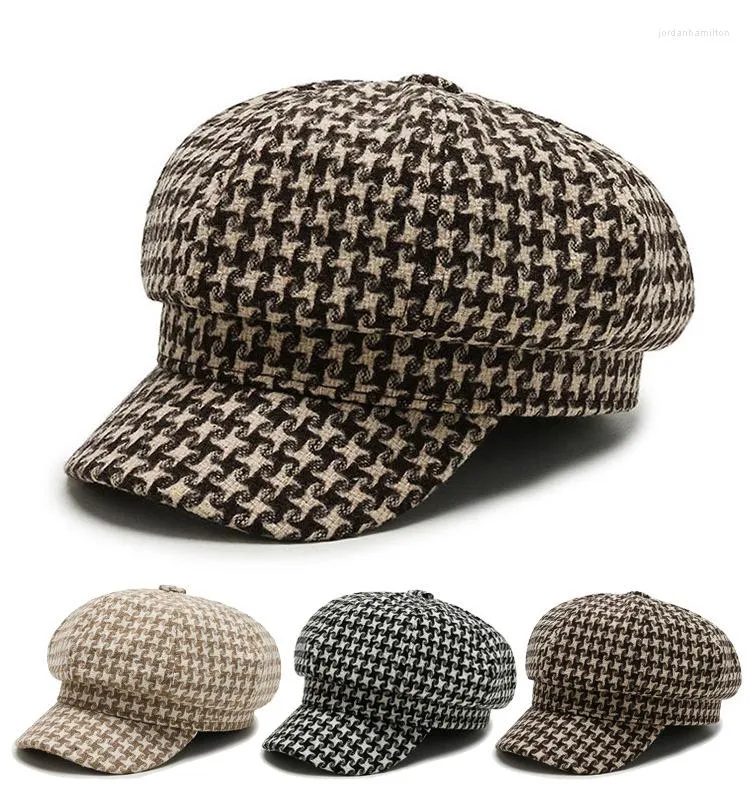 Berets 2022 Autumn And Winter Classic Style Korean Plaid Woolen Beret Octagonal Cap Women's Spaper Bay Hat British Retro