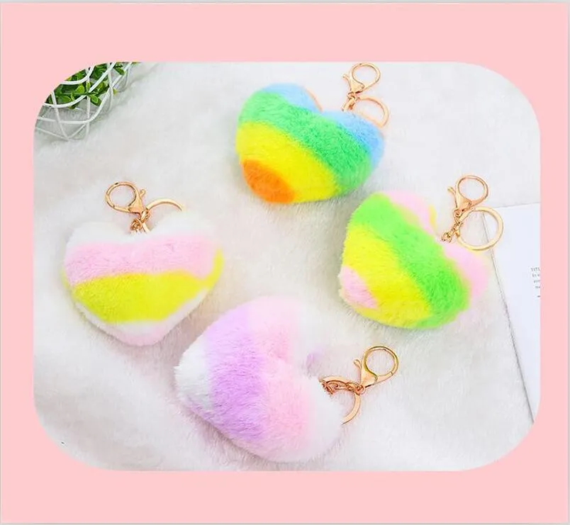 Nyckelringar Aessory Ankomstmode Hjärtform Imitation Rabbit Päls Key Chain Ball Mobiltelefon Keychain Car Women Bag Pendant Keychain